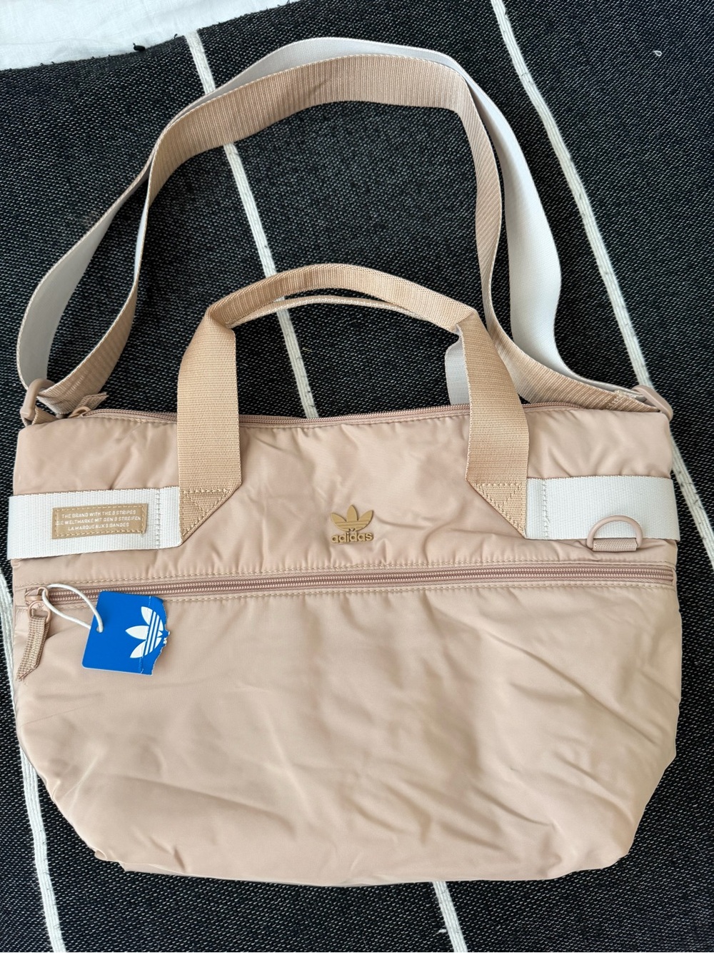 adidas originals puffer gym bag in tan and cream NWT